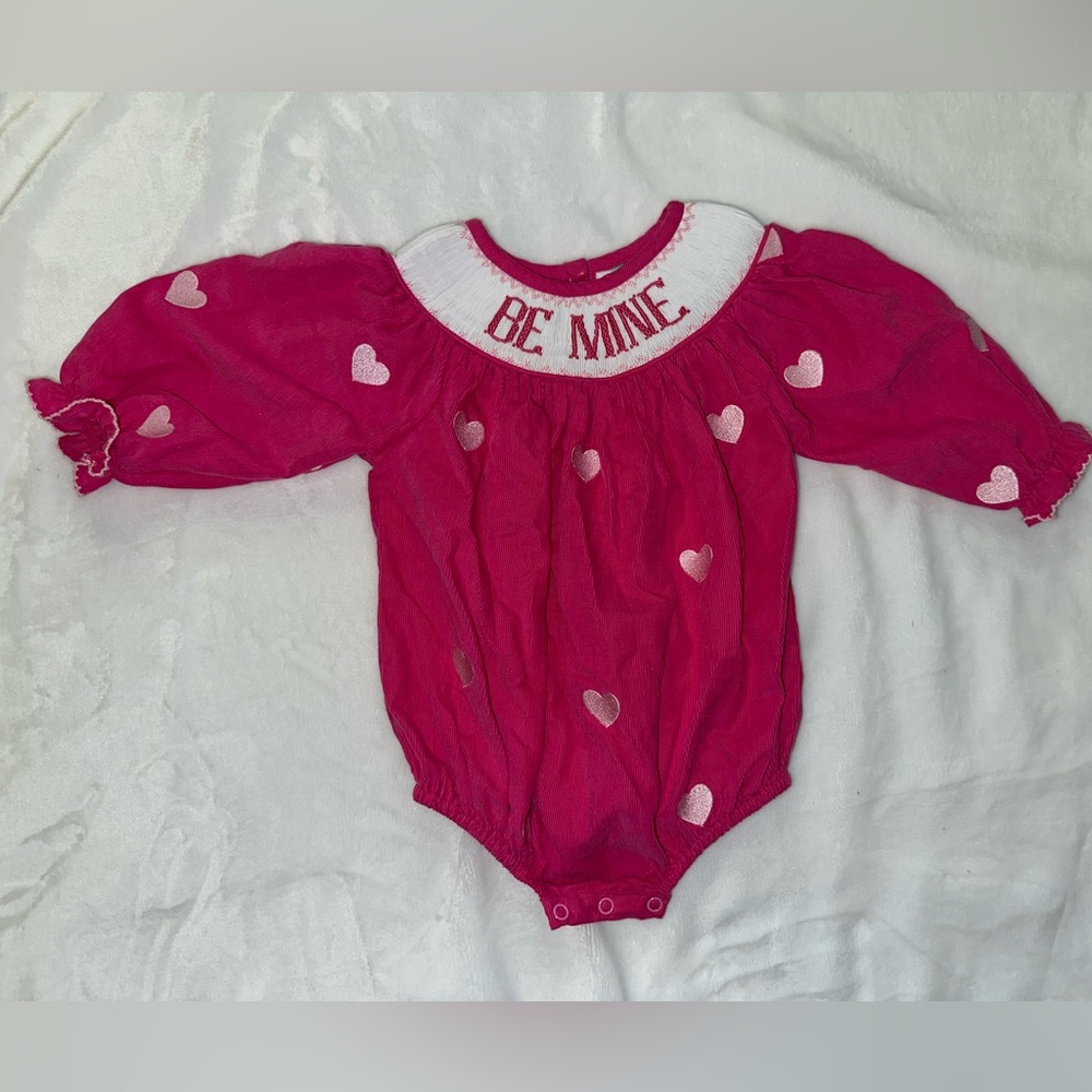 Smocked longsleeve heart bubble for Valentine’s Day